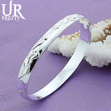 925 Silver Relief Flower Bangle Bracelet For Women Wedding