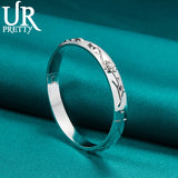 925 Silver Relief Flower Bangle Bracelet for Women, Wedding Jewelry