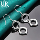925 Silver Rhombus Drop Earring Women Wedding Party Jewelry