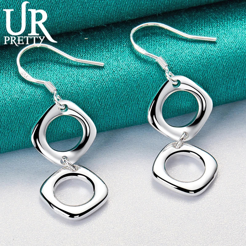 925 Silver Rhombus Drop Earring Women Wedding Party Jewelry