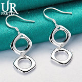 925 Silver Rhombus Drop Earring Women Wedding Party Jewelry