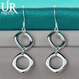 925 Silver Rhombus Drop Earring Women Wedding Party Jewelry