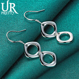 925 Silver Rhombus Drop Earring Women Wedding Party Jewelry