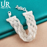 925 Silver Rhombus Weave Chain Bracelet Wedding Charm Jewelry