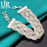 925 Silver Rhombus Weave Chain Bracelet Wedding Charm Jewelry