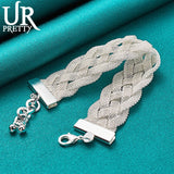 925 Silver Rhombus Weave Chain Bracelet Wedding Charm Jewelry