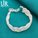 925 Silver Rhombus Weave Chain Bracelet Wedding Charm Jewelry