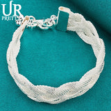 925 Silver Rhombus Weave Chain Bracelet Wedding Charm Jewelry