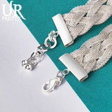 925 Silver Rhombus Weave Chain Bracelet Wedding Charm Jewelry