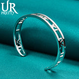 925 Silver Roman Numerals Adjustable Bangle Bracelet Wedding Jewelry