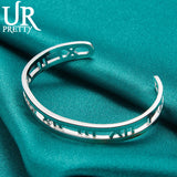 925 Silver Roman Numerals Adjustable Bangle Bracelet Wedding Jewelry