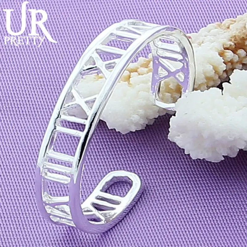925 Silver Roman Numerals Adjustable Bangle Bracelet Wedding Gift