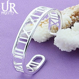925 Silver Roman Numerals Adjustable Bangle Bracelet Wedding Gift