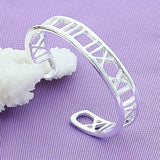 925 Silver Roman Numerals Adjustable Bangle Bracelet Wedding Gift