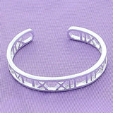 925 Silver Roman Numerals Adjustable Bangle Bracelet Wedding Gift
