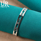 925 Silver Roman Numerals Adjustable Bangle Bracelet Wedding Jewelry