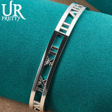 925 Silver Roman Numerals Adjustable Bangle Bracelet Wedding Jewelry