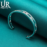 925 Silver Roman Numerals Adjustable Bangle Bracelet Wedding Jewelry