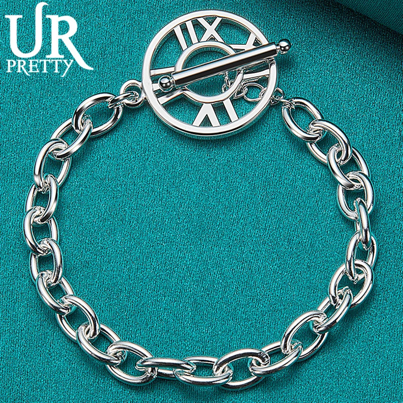925 Silver Roman Numerals Chain Bracelet Wedding Party Charm Jewelry