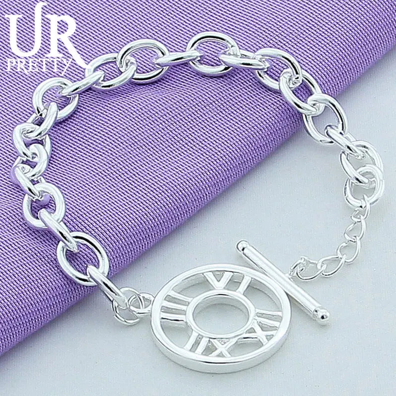 925 Silver Roman Numerals Chain Bracelet Men Women Wedding Party Charm