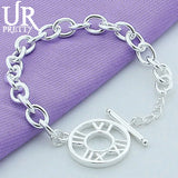 925 Silver Roman Numerals Chain Bracelet Men Women Wedding Party Charm