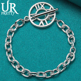 925 Silver Roman Numerals Chain Bracelet Wedding Party Charm Jewelry