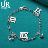925 Silver Roman Numerals Chain Bracelet for Women