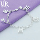 925 Silver Roman Numerals Chain Bracelet Women Wedding Engagement Charm
