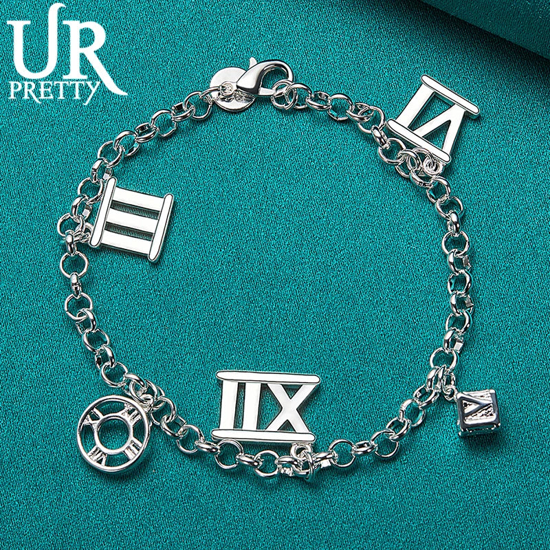 925 Silver Roman Numerals Chain Bracelet for Women