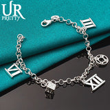 925 Silver Roman Numerals Chain Bracelet Women Wedding Engagement Charm