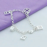 925 Silver Roman Numerals Chain Bracelet Women Wedding Engagement Charm