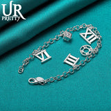 925 Silver Roman Numerals Chain Bracelet for Women