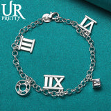 925 Silver Roman Numerals Chain Bracelet for Women