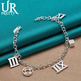 925 Silver Roman Numerals Chain Bracelet Women Wedding Engagement Charm