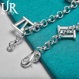 925 Silver Roman Numerals Chain Bracelet Women Wedding Engagement Charm