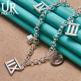925 Silver Roman Numerals Pendant Necklace 18 Inch Chain for Women