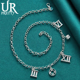 925 Silver Roman Numerals Pendant Necklace 18 Inch Chain for Women