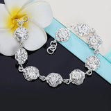 925 Silver Rose Chain Bracelet For Women Wedding Charm Jewelry