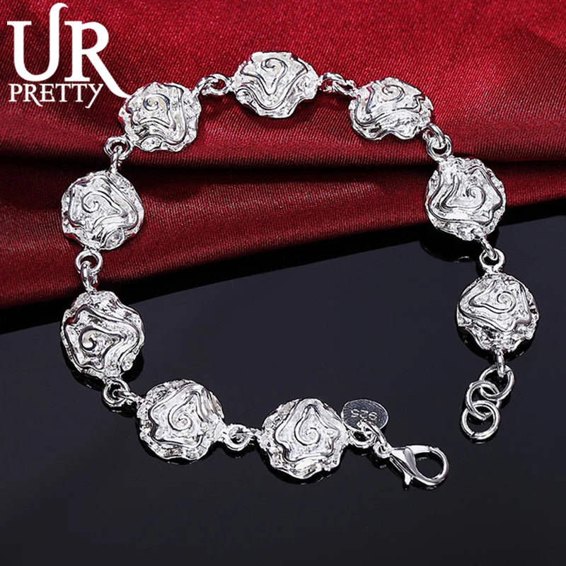 925 Silver Rose Chain Bracelet For Women Wedding Charm Jewelry