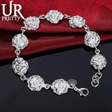 925 Silver Rose Chain Bracelet For Women Wedding Charm Jewelry