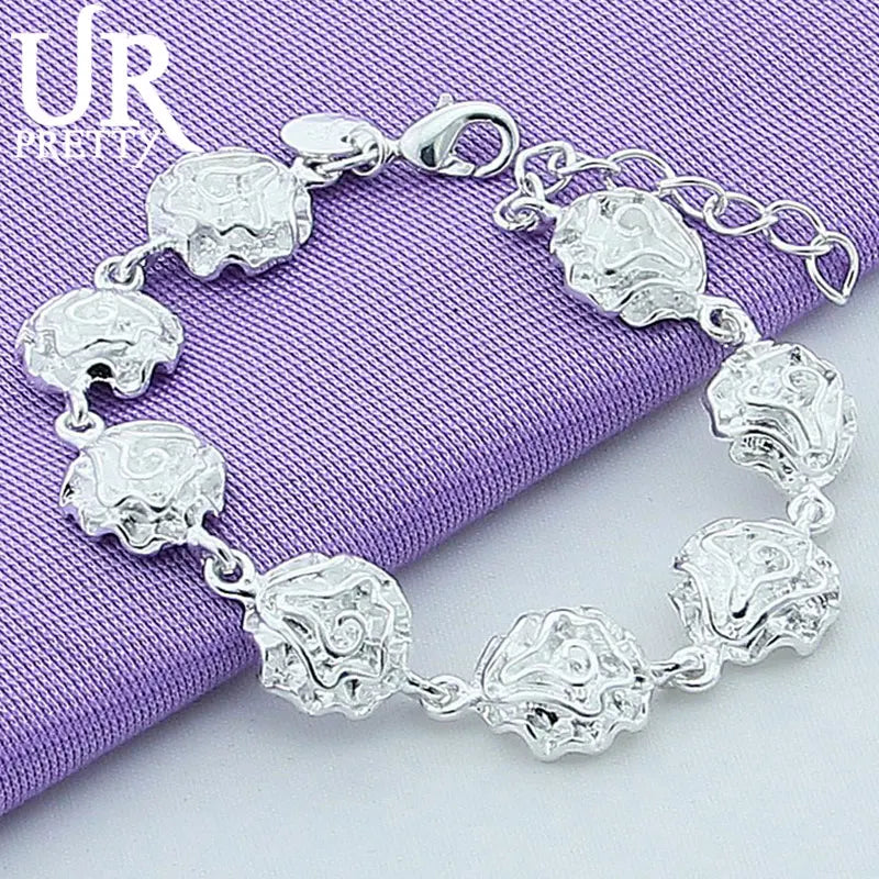 925 Silver Rose Chain Bracelet Charm Jewelry