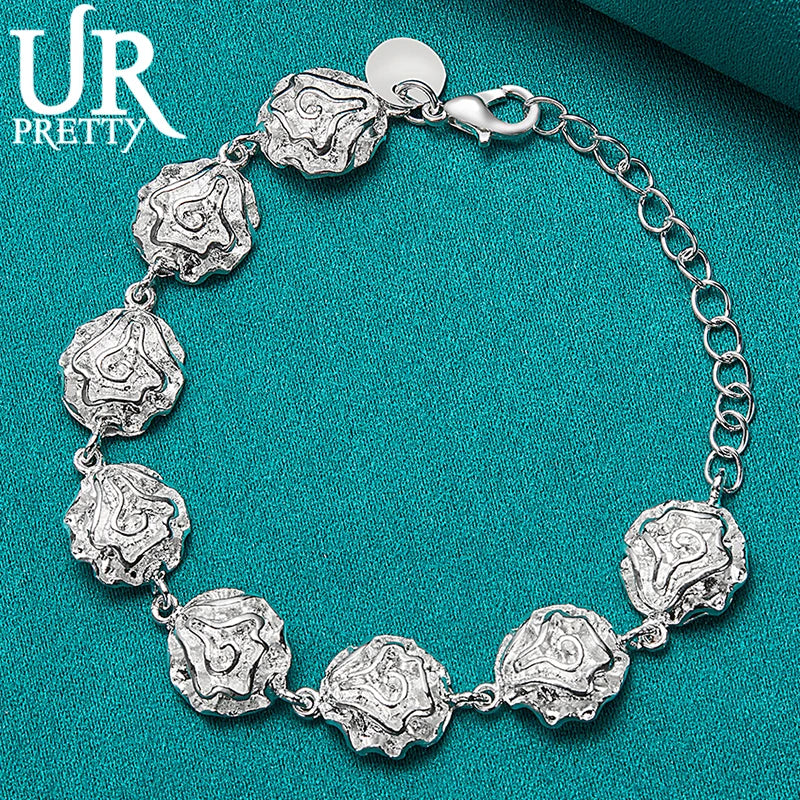 925 Silver Rose Chain Bracelet for Women Wedding Engagement Charm Party Jewelry