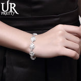 925 Silver Rose Flower Bracelet Women Charm Wedding Jewelry