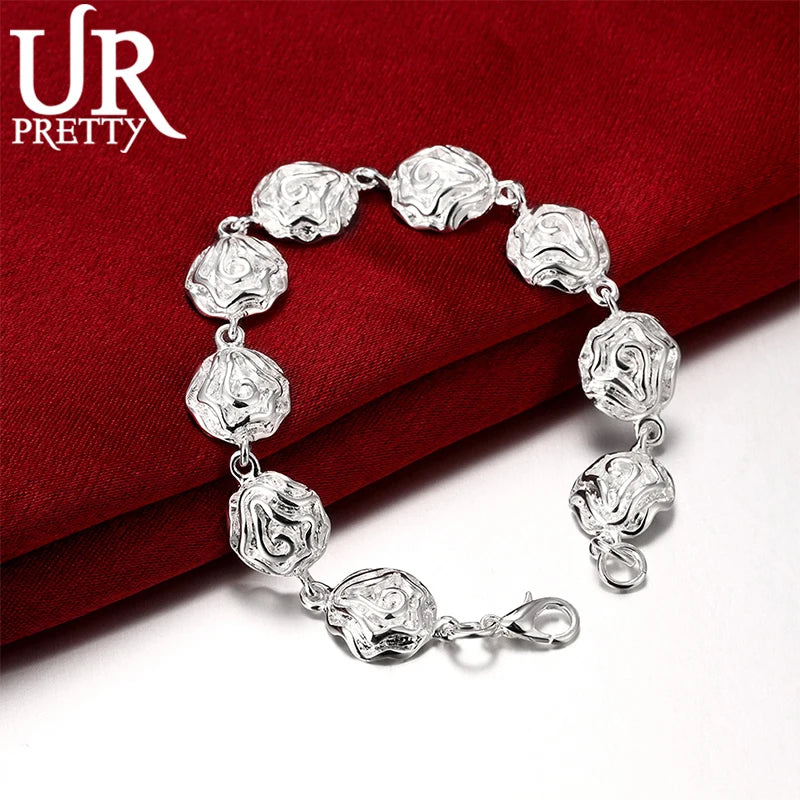 925 Silver Rose Flower Bracelet Women Charm Wedding Jewelry