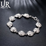 925 Silver Rose Flower Bracelet Women Charm Wedding Jewelry