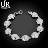 925 Silver Rose Flower Bracelet Women Charm Wedding Jewelry