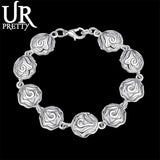 925 Silver Rose Flower Bracelet Women Charm Wedding Jewelry
