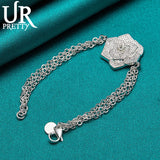 925 Sterling Silver Rose Flower Chain Bracelet Wedding Engagement Charm Jewelry
