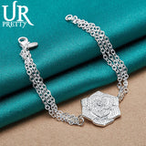 925 Sterling Silver Rose Flower Chain Bracelet Wedding Engagement Charm Jewelry