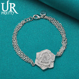 925 Sterling Silver Rose Flower Chain Bracelet Wedding Engagement Charm Jewelry